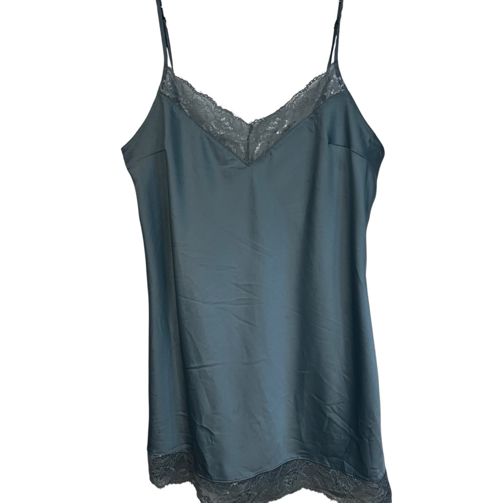 Teal Satin Lace Chemise Slip Dress | XL | INC International Concepts Lingerie